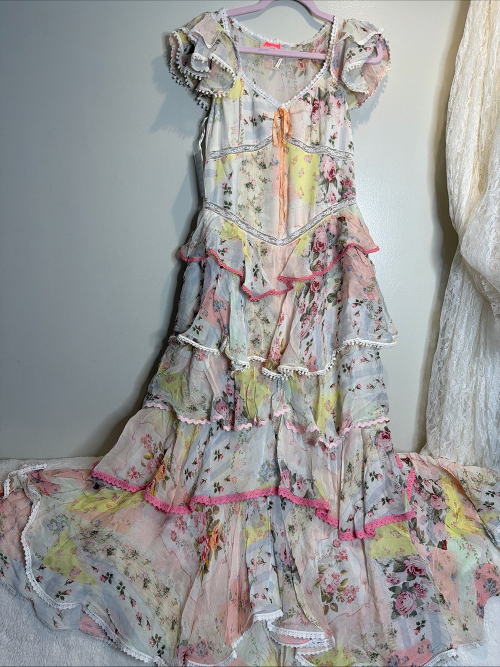 Free People Love You Bunches Tiered Drop Waist Ruffles Floral Midi Dress - Picture 5 of 8